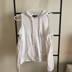 White Off the Shoulder Thin Hoodie